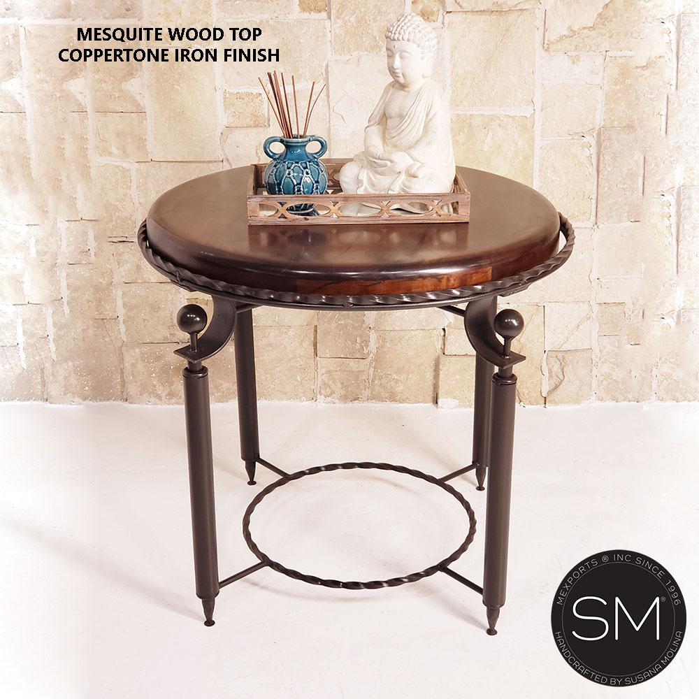 Mexports by Susana Molina 1265LM 38" Mesquite Wood Top No Inlay Round Side Table