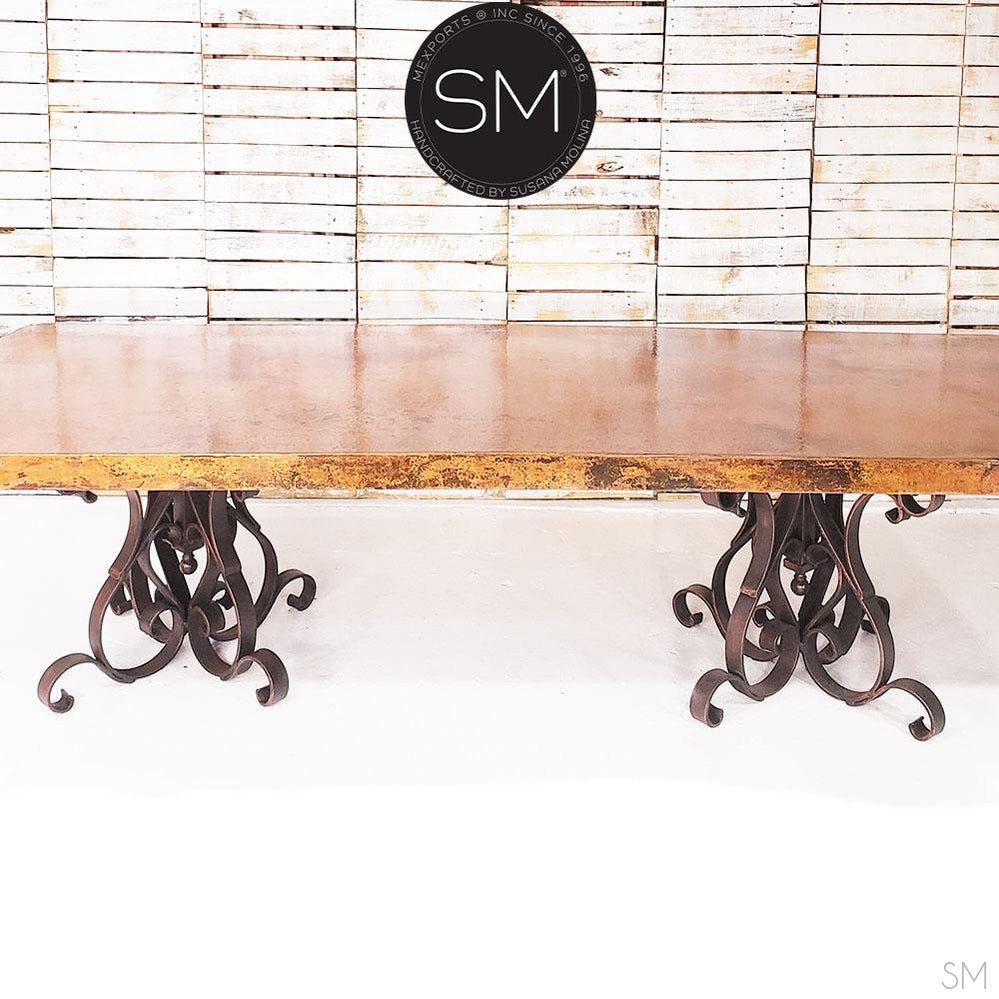 Mexports by Susana Molina 132" Natural Hammered Copper Rectangular Dining Table With Double Pedestal Wrought Iron