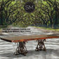 Mexports by Susana Molina 132" Natural Hammered Copper Rectangular Dining Table With Double Pedestal Wrought Iron