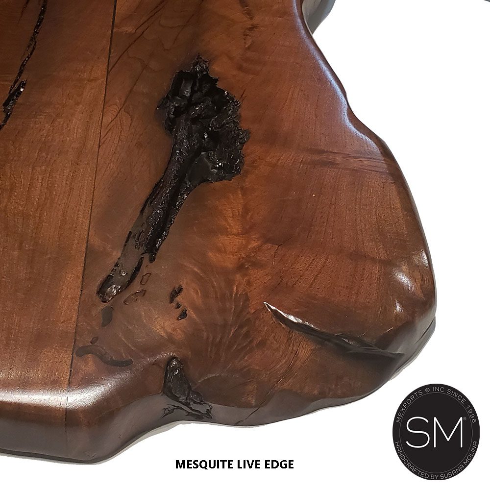 Mexports by Susana Molina 132" x 48" Mesquite Wood Top Live Edge No Inlay Double Pedestal Rectangular Dining Table