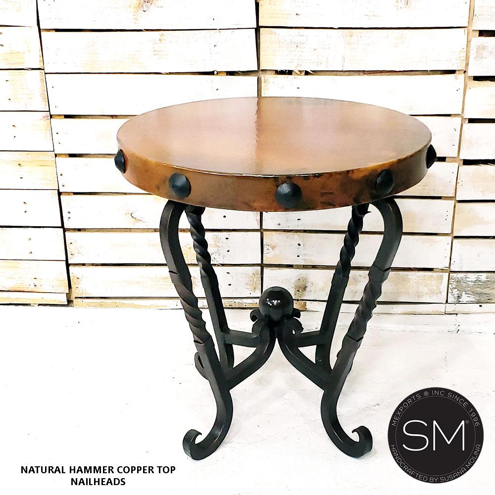 Mexports by Susana Molina 24" Natural Hammered Copper With Nailheads on Edge Round Side Table