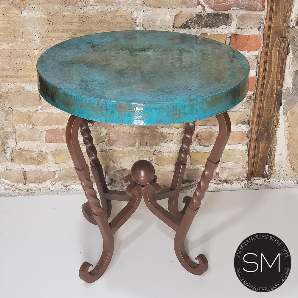 Mexports by Susana Molina 24" Oxidized Hammered Copper With Nailheads on Edge Round Side Table