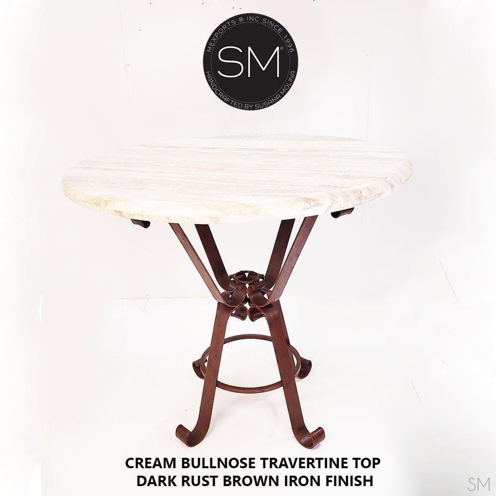 Mexports by Susana Molina 38" Cream Bullnose Edge Luxury Outdoor Travertine Round Bar Table