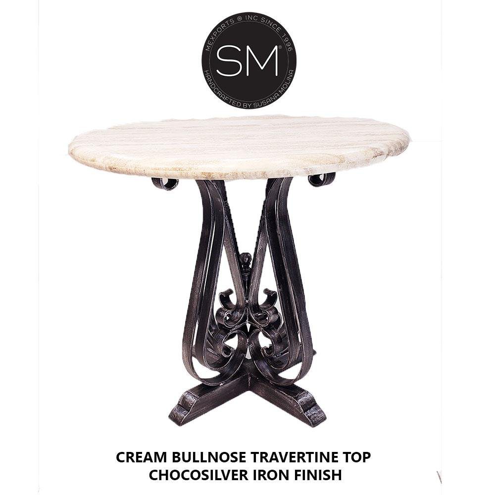 Mexports by Susana Molina 38" Cream Bullnose Edge Modern Travertine Round Patio Bar Table