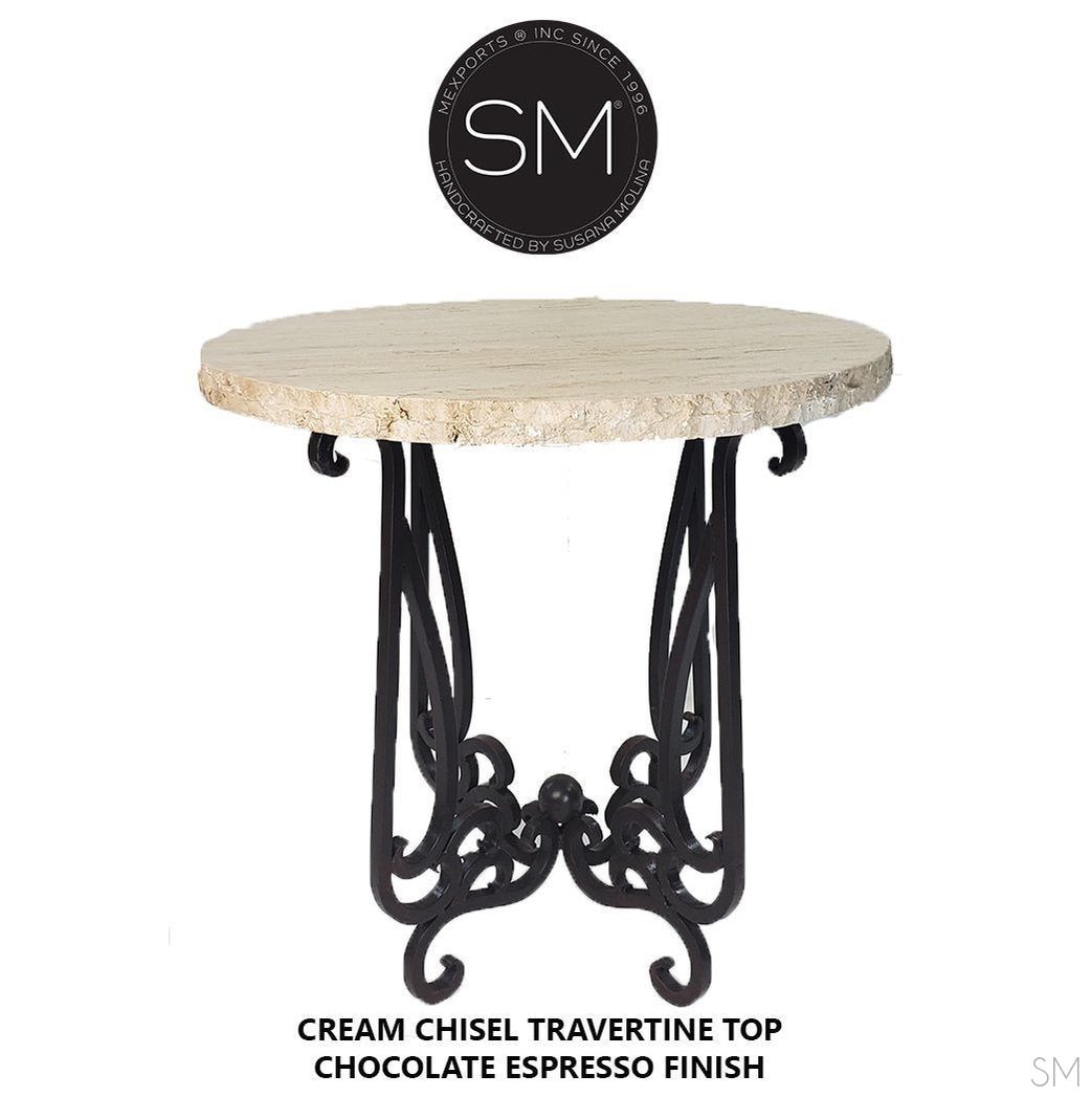 Mexports by Susana Molina 38" Cream Chisel Edge Natural Travertine Stone Round Bar Table