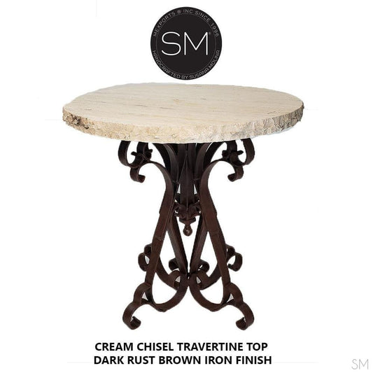 Mexports by Susana Molina 38" Cream Chisel Edge Travertine Stone Round Wine Bar Table