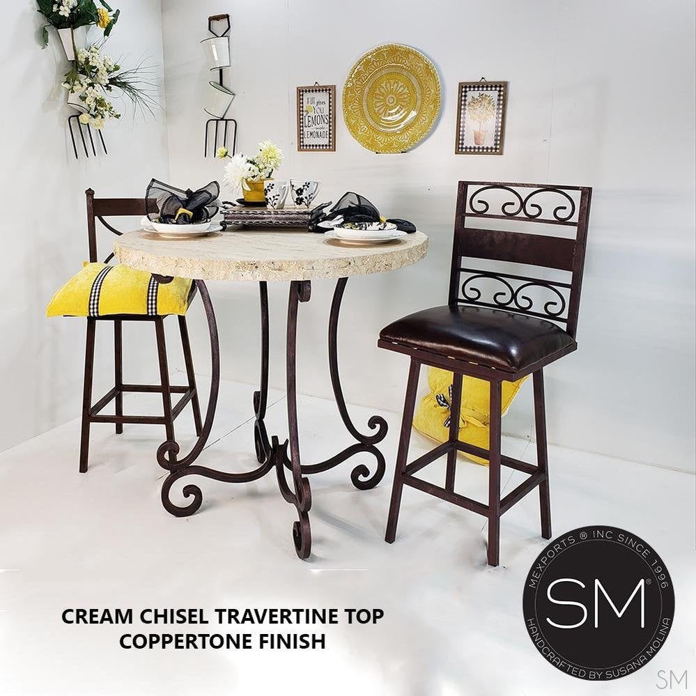 Mexports by Susana Molina 38" Cream Chisel Travertine Top Round Bar Table