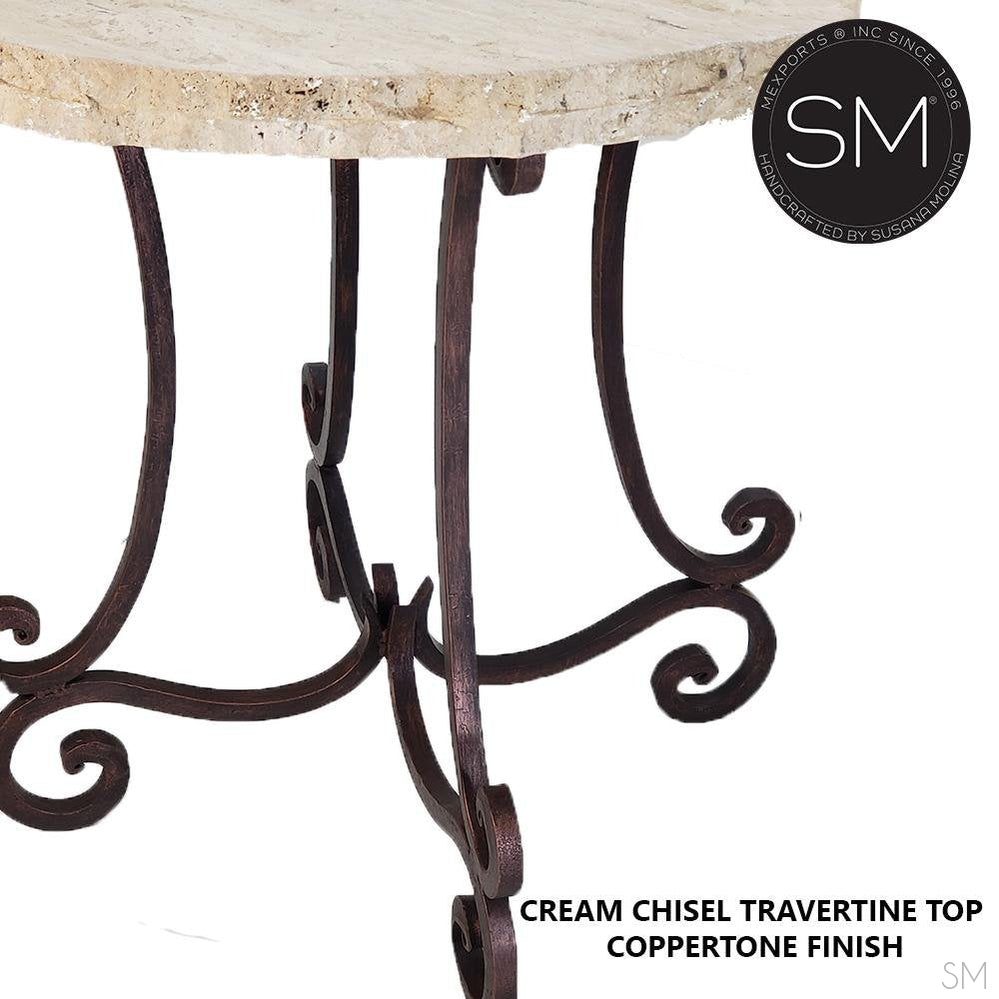 Mexports by Susana Molina 38" Cream Chisel Travertine Top Round Bar Table