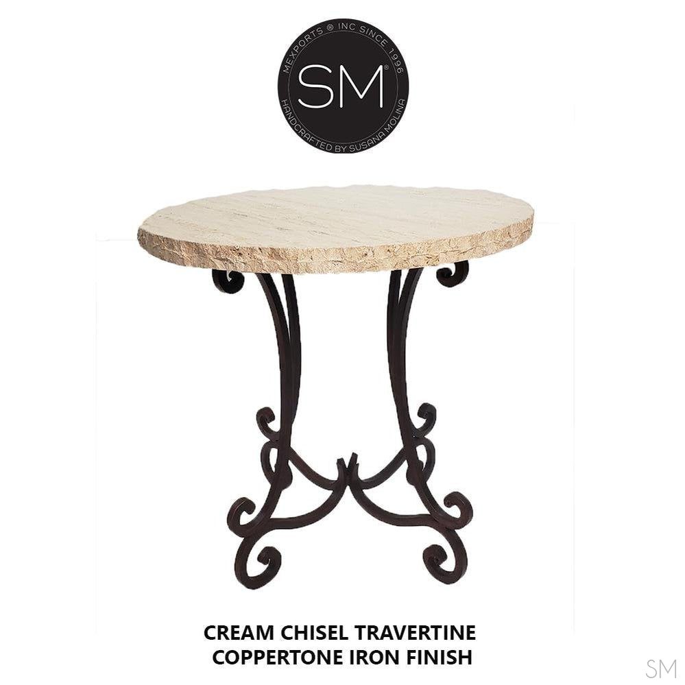 Mexports by Susana Molina 38" Cream Chisel Travertine Top Round Bar Table