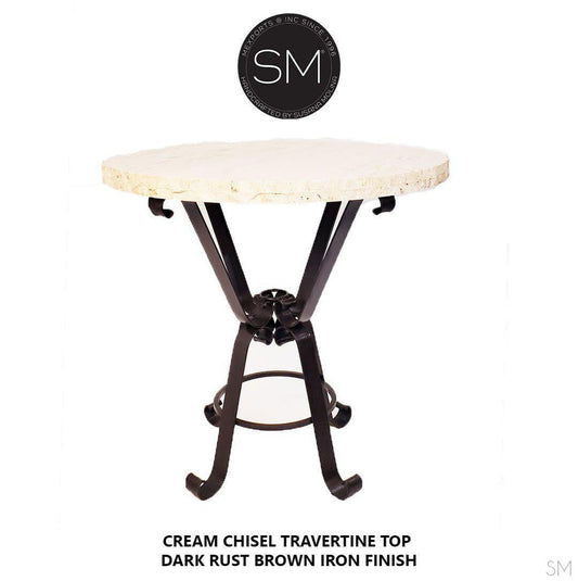 Mexports by Susana Molina 38" Cream Chiseled Edge Luxury Outdoor Travertine Round Bar Table