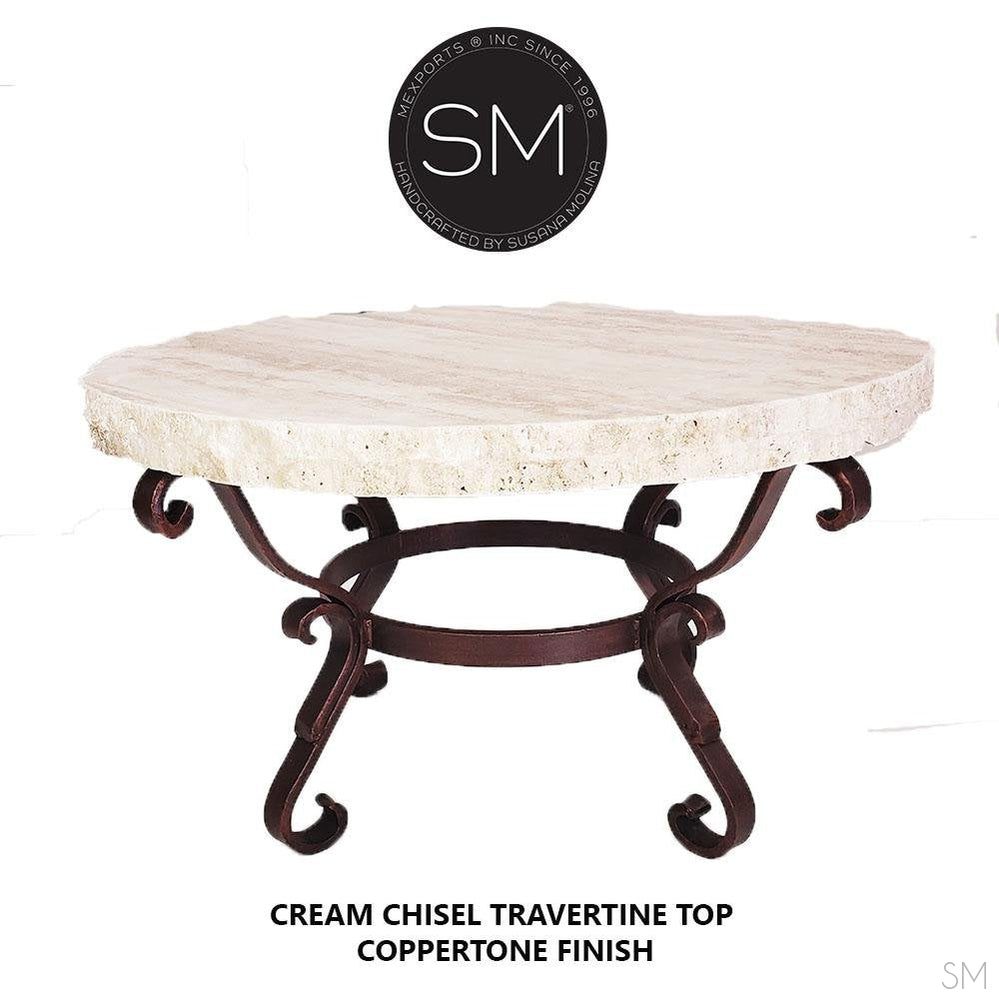 Mexports by Susana Molina 38" Cream Travertine Top Chisel Edge Exotic Round Coffee Table