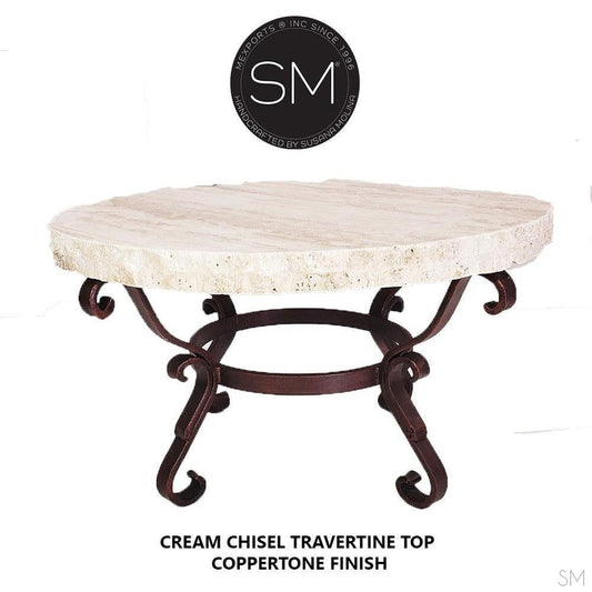 Mexports by Susana Molina 38" Cream Travertine Top Chisel Edge Exotic Round Coffee Table