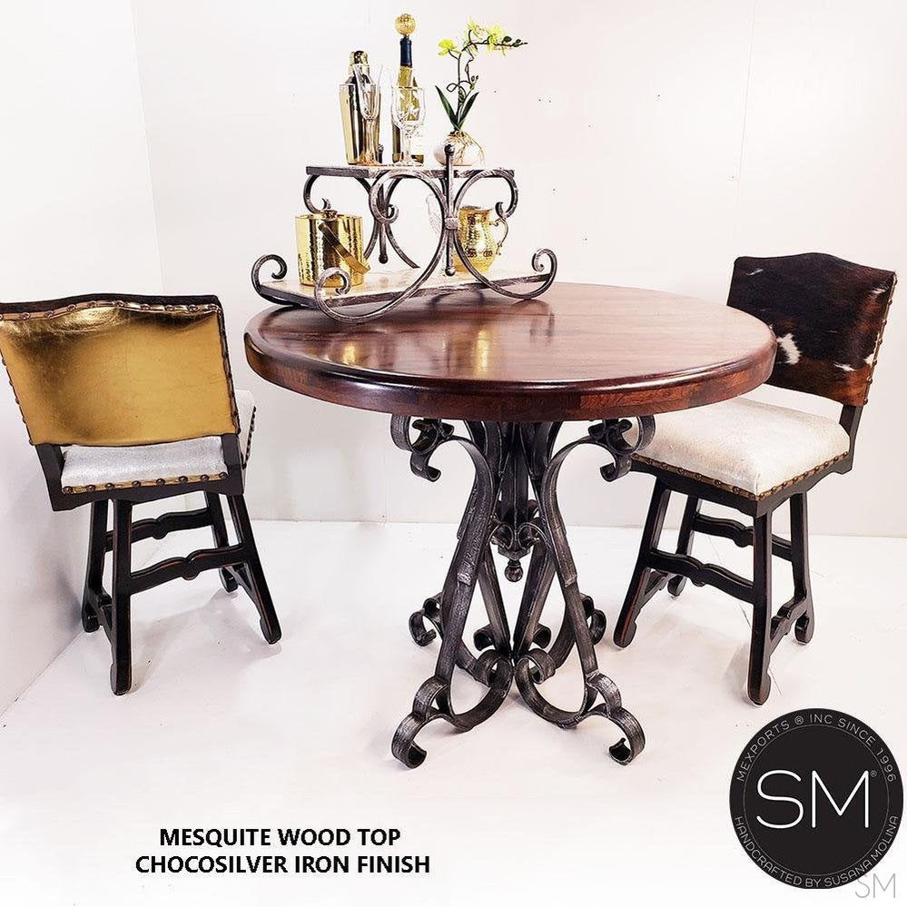 Mexports by Susana Molina 38" Mesquite Wood High End Round Bar Table With Nails