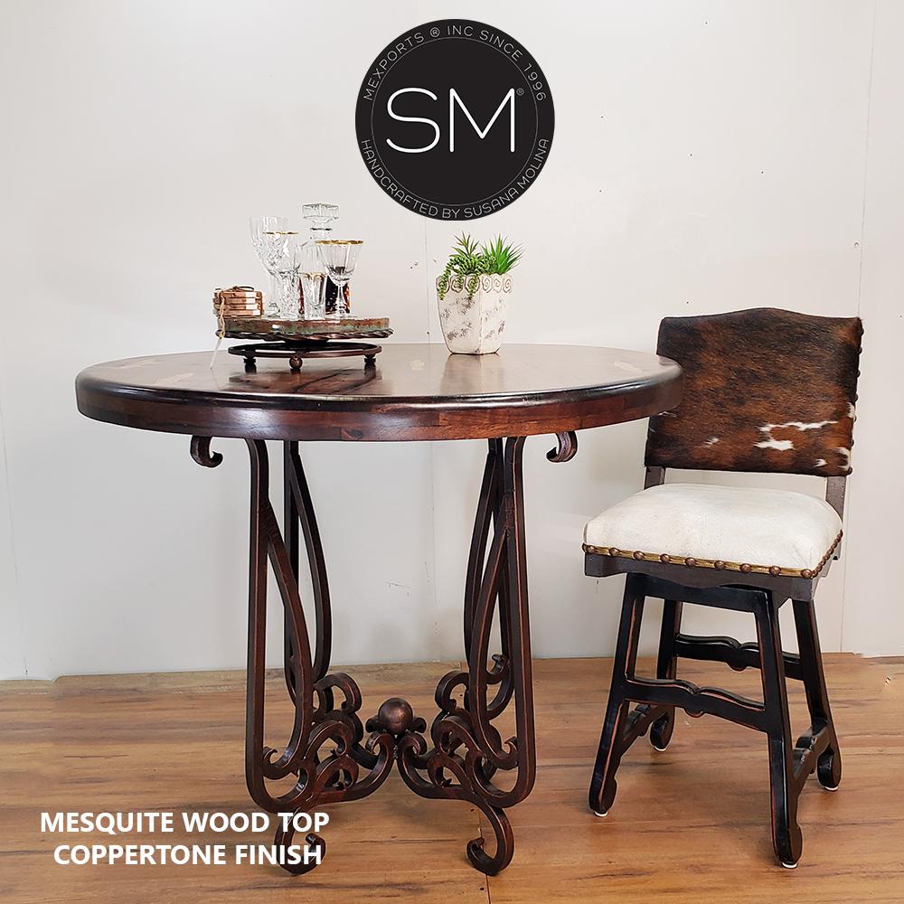 Mexports by Susana Molina 38" Mesquite Wood Top Bullnose Edge Elegant Round Bar Table