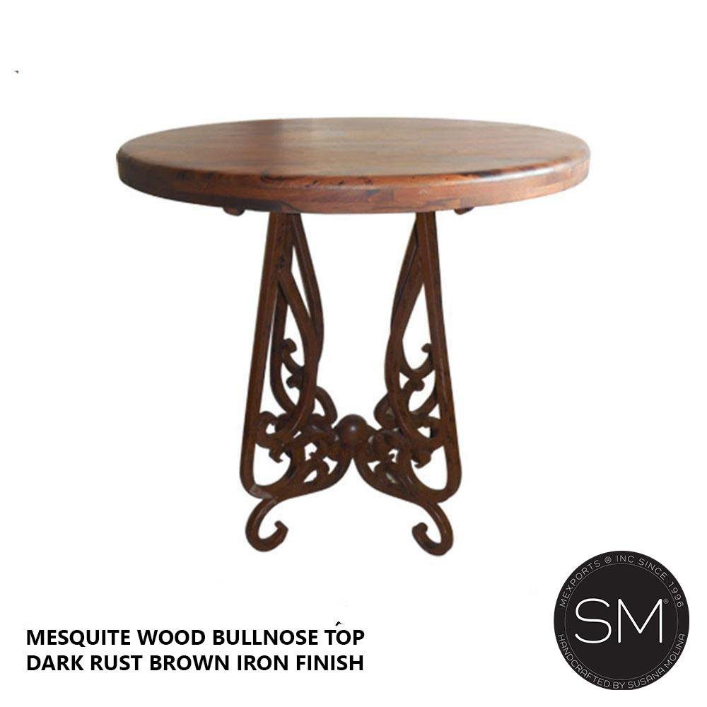 Mexports by Susana Molina 38" Mesquite Wood Top Bullnose Edge Elegant Round Bar Table