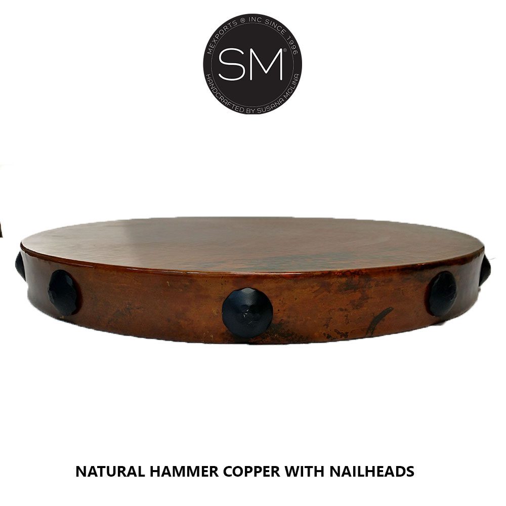 Mexports by Susana Molina 38" Natural Hammer Copper Top High End Round Bar Table With Nails