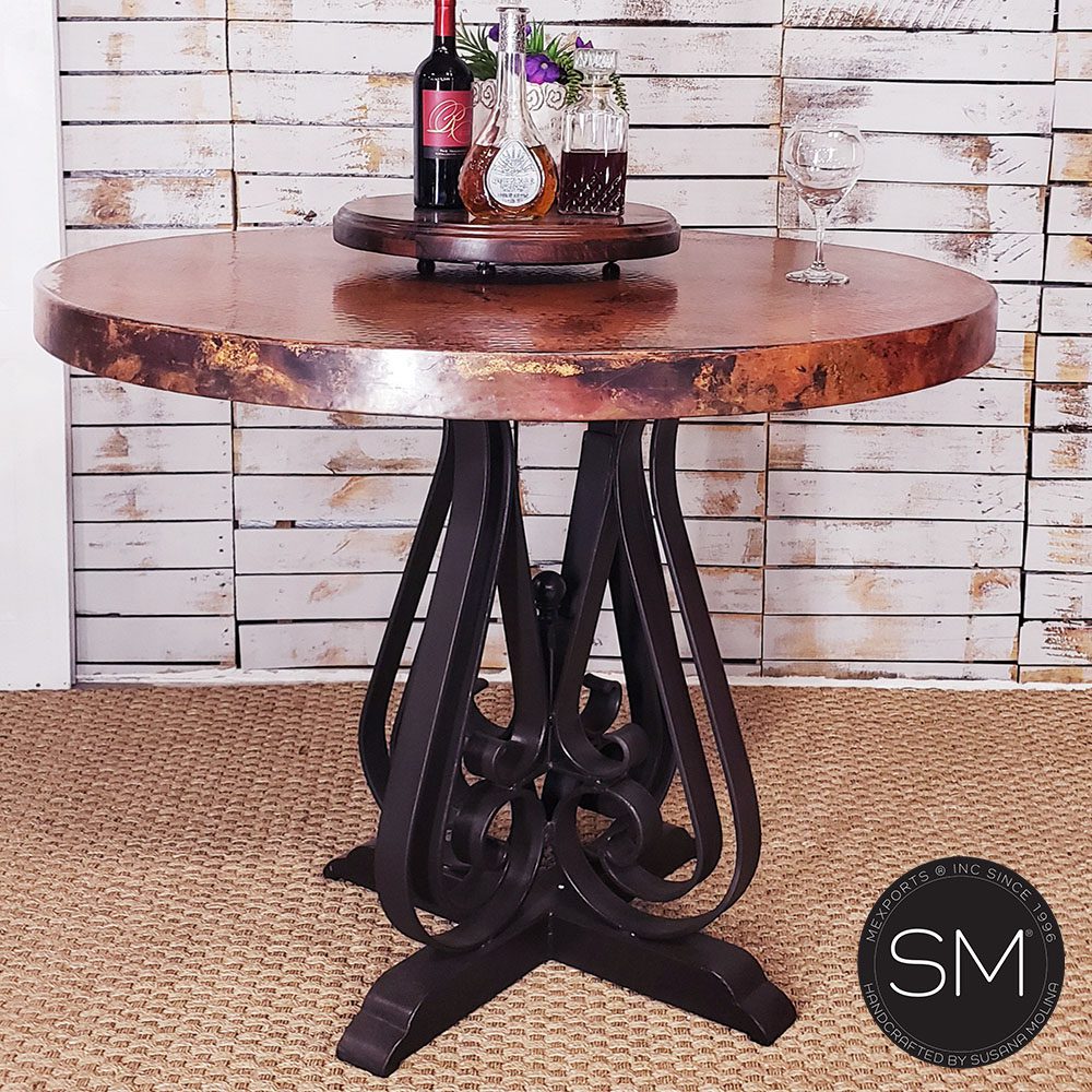 Mexports by Susana Molina 38" Natural Hammer Copper Top High End Round Bar Table