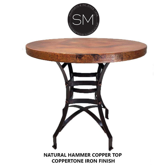 Mexports by Susana Molina 38" Natural Hammer Copper Top and Iron Base Round Bar Table