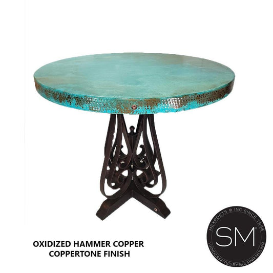 Mexports by Susana Molina 38" Oxidized Hammer Copper Top High End Round Bar Table