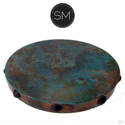 Mexports by Susana Molina 38" Oxidized Hammered Copper Round Pub Table With Nails