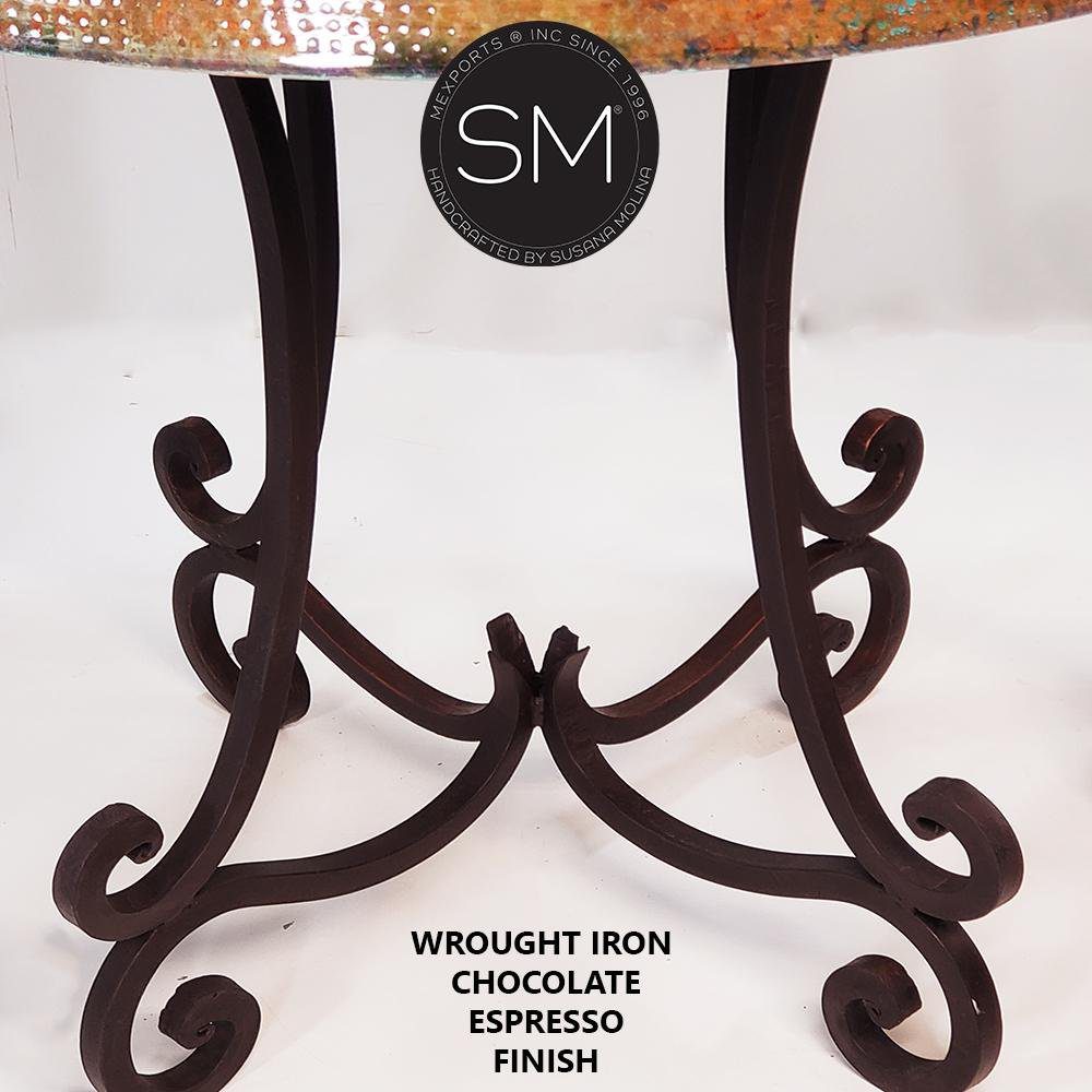 Mexports by Susana Molina 38" Oxidized Hammered Copper Top Luxury Round Pub Table With Nails