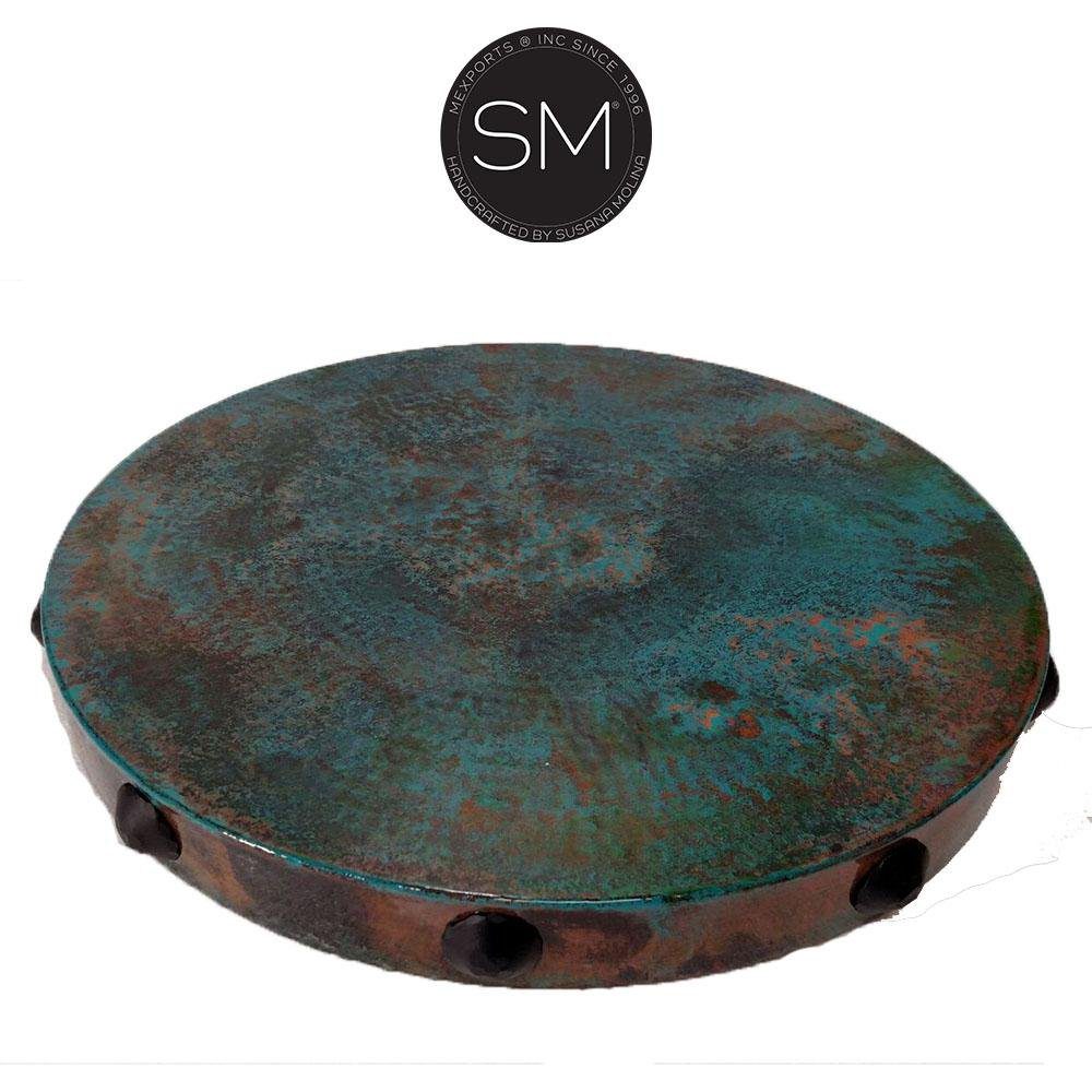 Mexports by Susana Molina 38" Oxidized Hammered Copper Top Luxury Round Pub Table With Nails