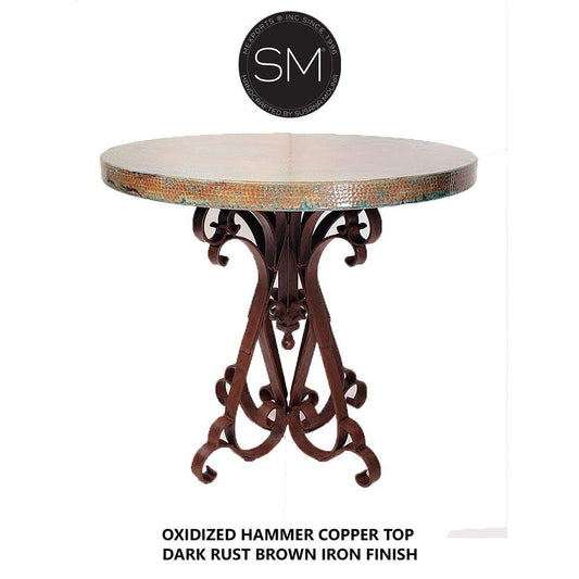 Mexports by Susana Molina 38" Oxidized Hammered Copper Top Round Bistro and Pub Table With Nails