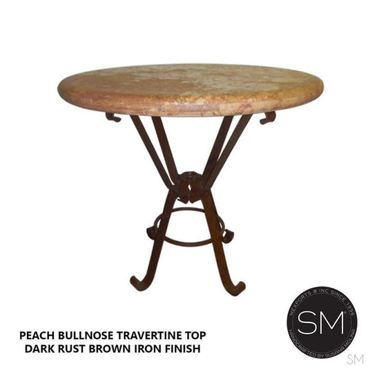 Mexports by Susana Molina 38" Peach Bullnose Edge Luxury Outdoor Travertine Round Bar Table