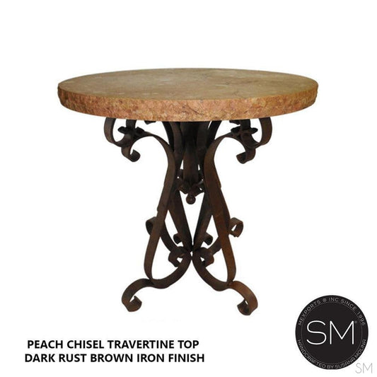 Mexports by Susana Molina 38" Peach Bullnose Edge Travertine Stone Round Wine Bar Table