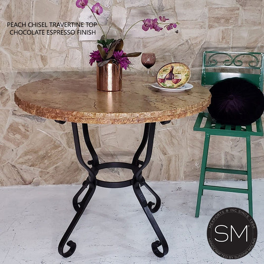 Mexports by Susana Molina 38" Peach Chisel Edge Luxurious Travertine Stone Round Bar Table