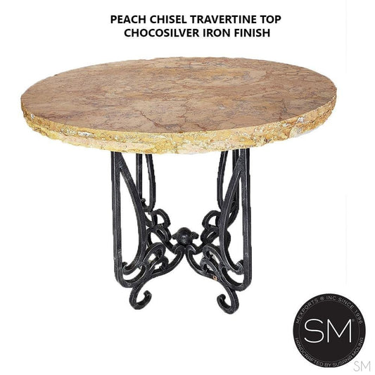 Mexports by Susana Molina 38" Peach Chisel Edge Natural Travertine Stone Round Bar Table