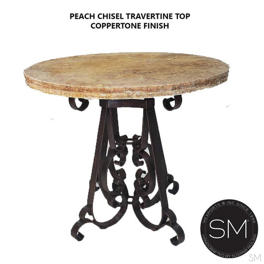 Mexports by Susana Molina 38" Peach Chisel Edge Travertine Stone Round Patio Bar Table