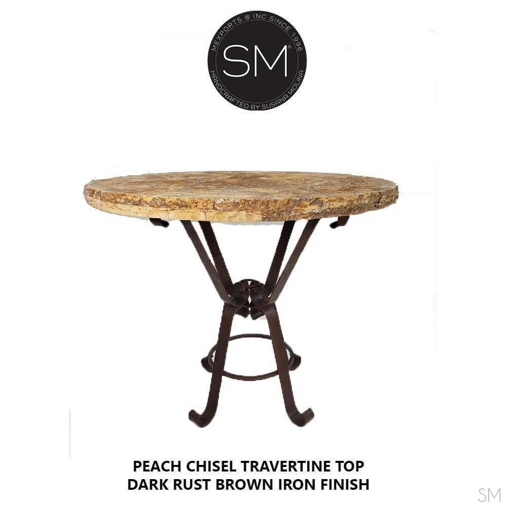 Mexports by Susana Molina 38" Peach Chiseled Edge Luxury Outdoor Travertine Round Bar Table