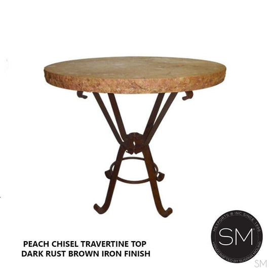 Mexports by Susana Molina 38" Peach Chiseled Edge Luxury Outdoor Travertine Round Bar Table