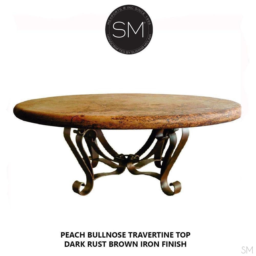 Mexports by Susana Molina 38" Peach Travertine Stone Bullnose Edge Elegant Round Coffee Table