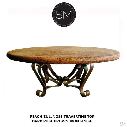 Mexports by Susana Molina 38" Peach Travertine Stone Bullnose Edge Elegant Round Coffee Table