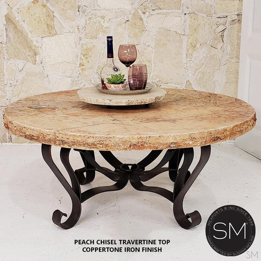 Mexports by Susana Molina 38" Peach Travertine Top Chisel Edge Exotic Round Coffee Table