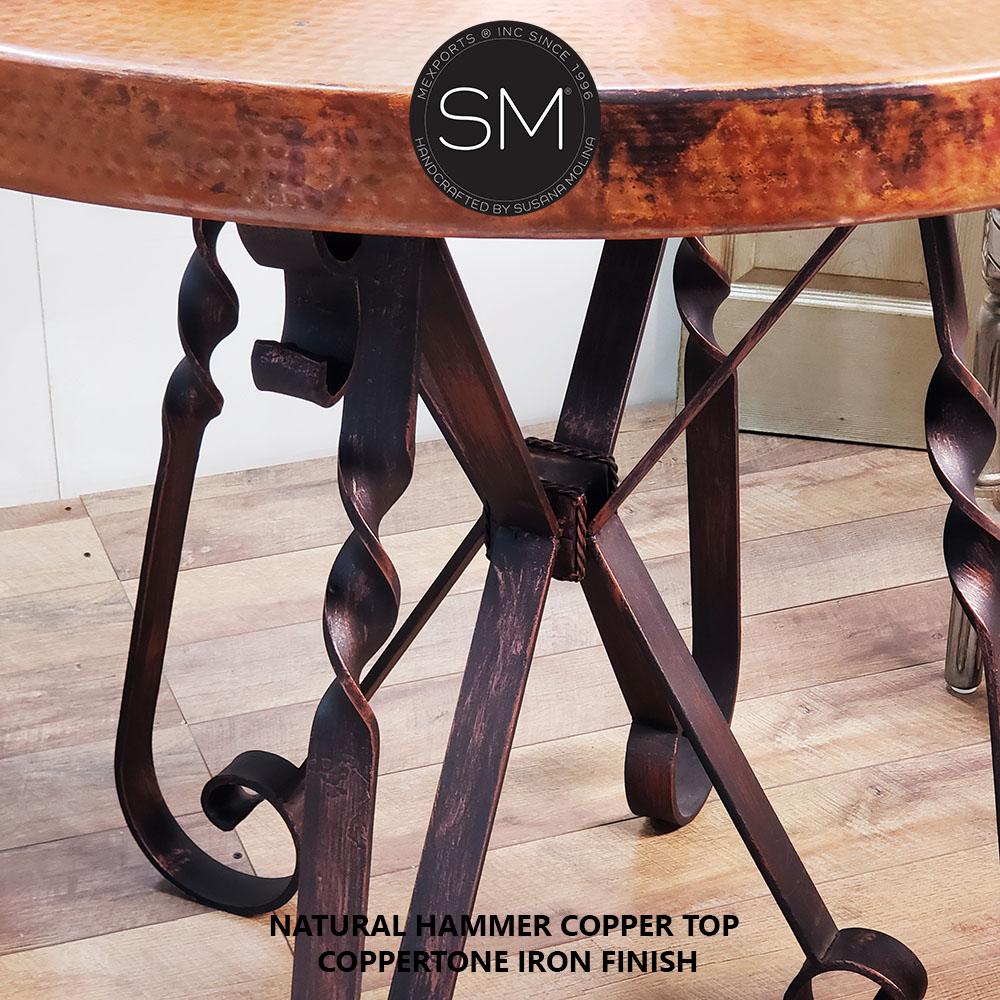 Mexports by Susana Molina 38" Rustic Hammered Natural Copper Round Bar Table