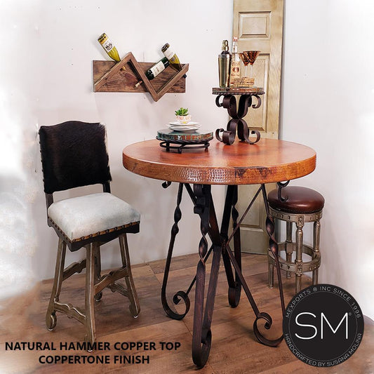 Mexports by Susana Molina 38" Rustic Hammered Natural Copper Round Bar Table