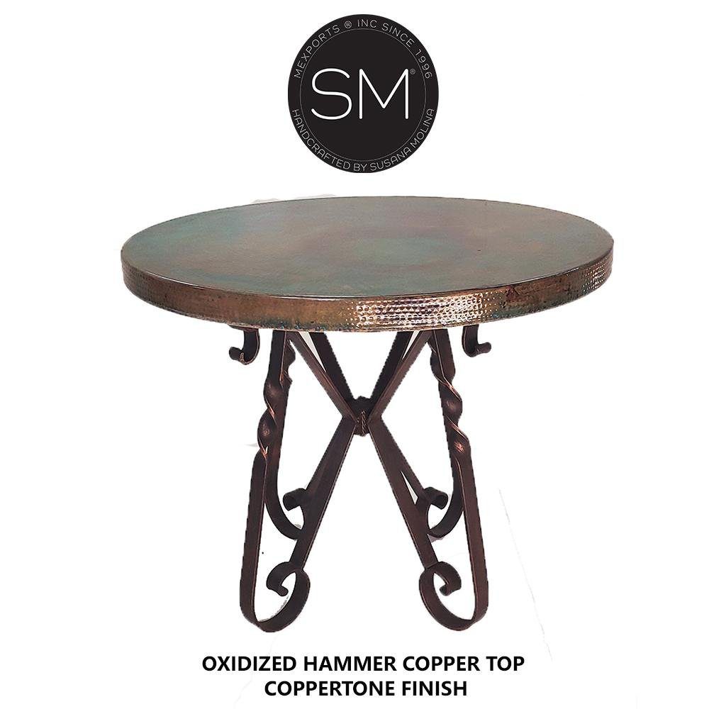 Mexports by Susana Molina 38" Rustic Hammered Oxidized Copper Round Bar Table