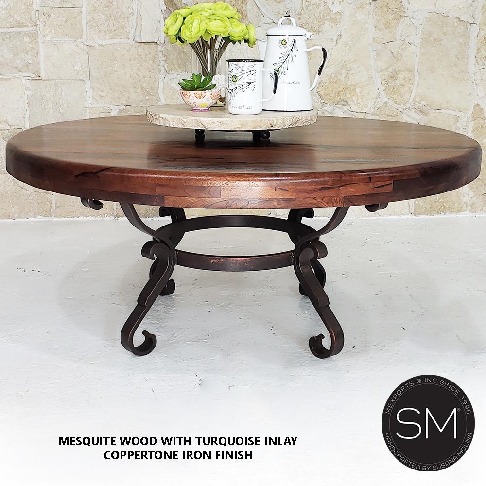 Mexports by Susana Molina 38" Solid Mesquite Wood Top No Inlay Round Coffee Table