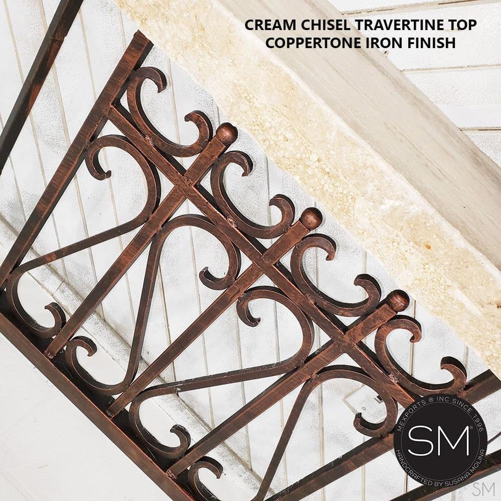 Mexports by Susana Molina 44" Cream Travertine Stone Chiseled Edge Rectangular Console Table