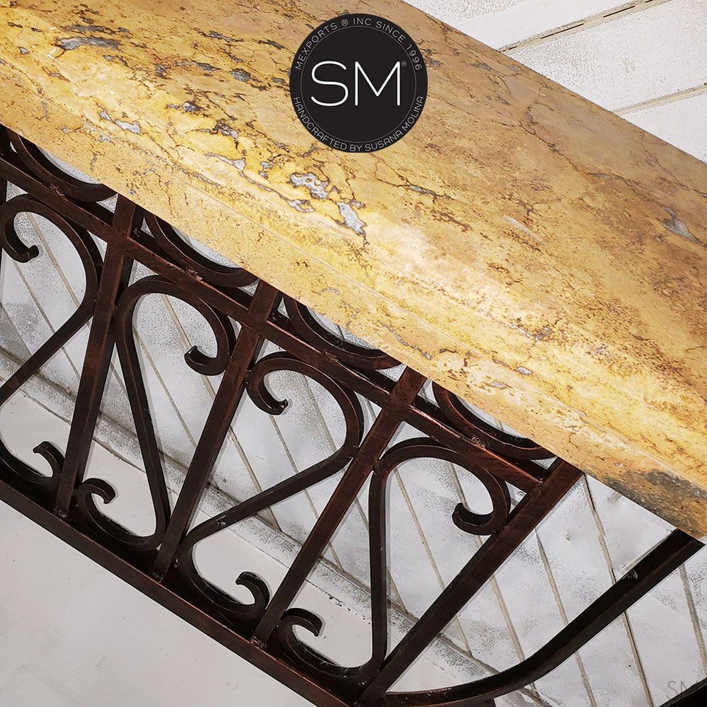 Mexports by Susana Molina 44" Peach Travertine Stone Chiseled Edge Rectangular Console Table