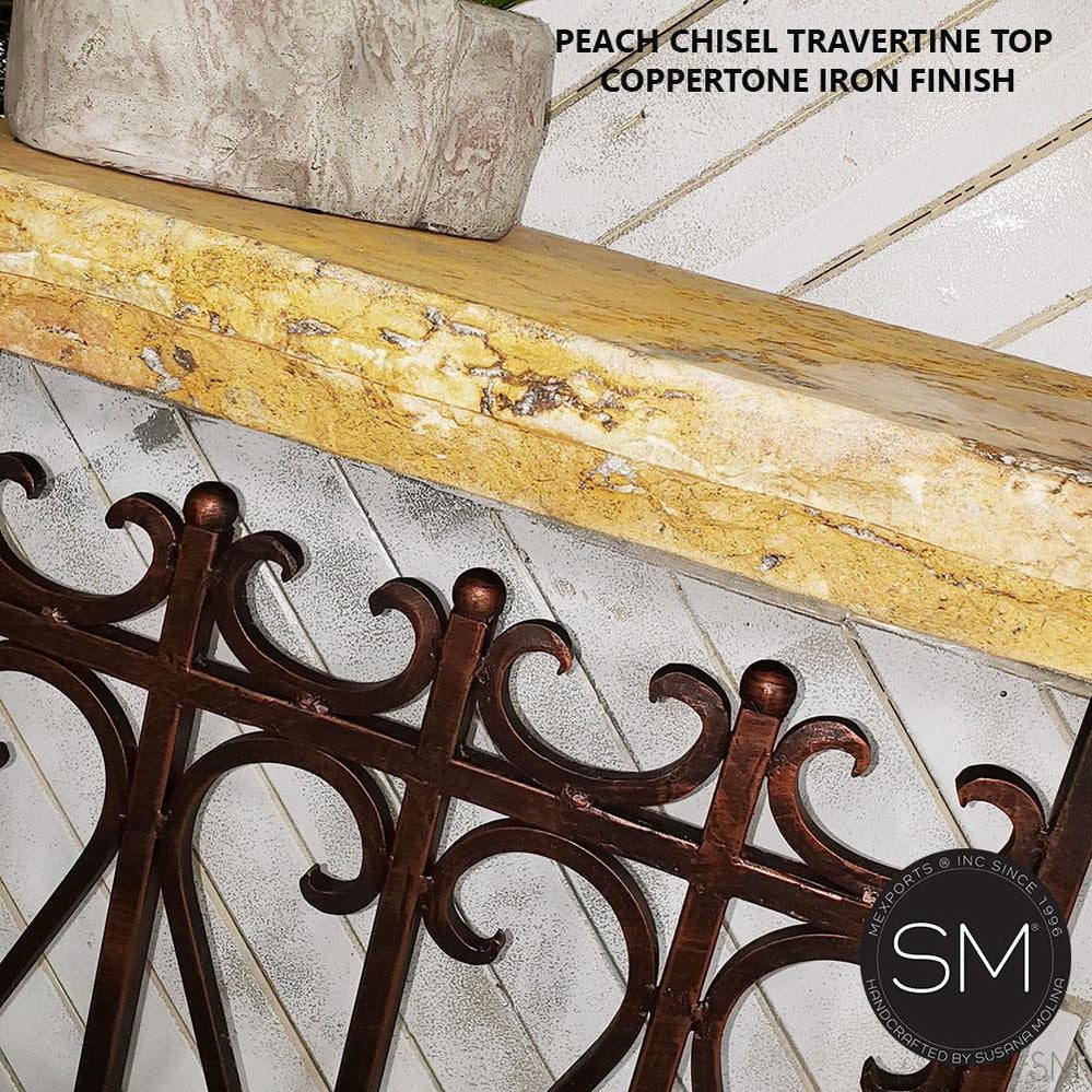 Mexports by Susana Molina 44" Peach Travertine Stone Chiseled Edge Rectangular Console Table