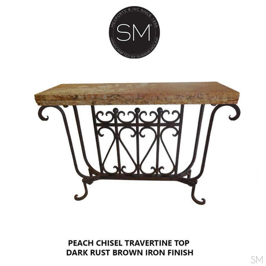 Mexports by Susana Molina 44" Peach Travertine Stone Chiseled Edge Rectangular Console Table