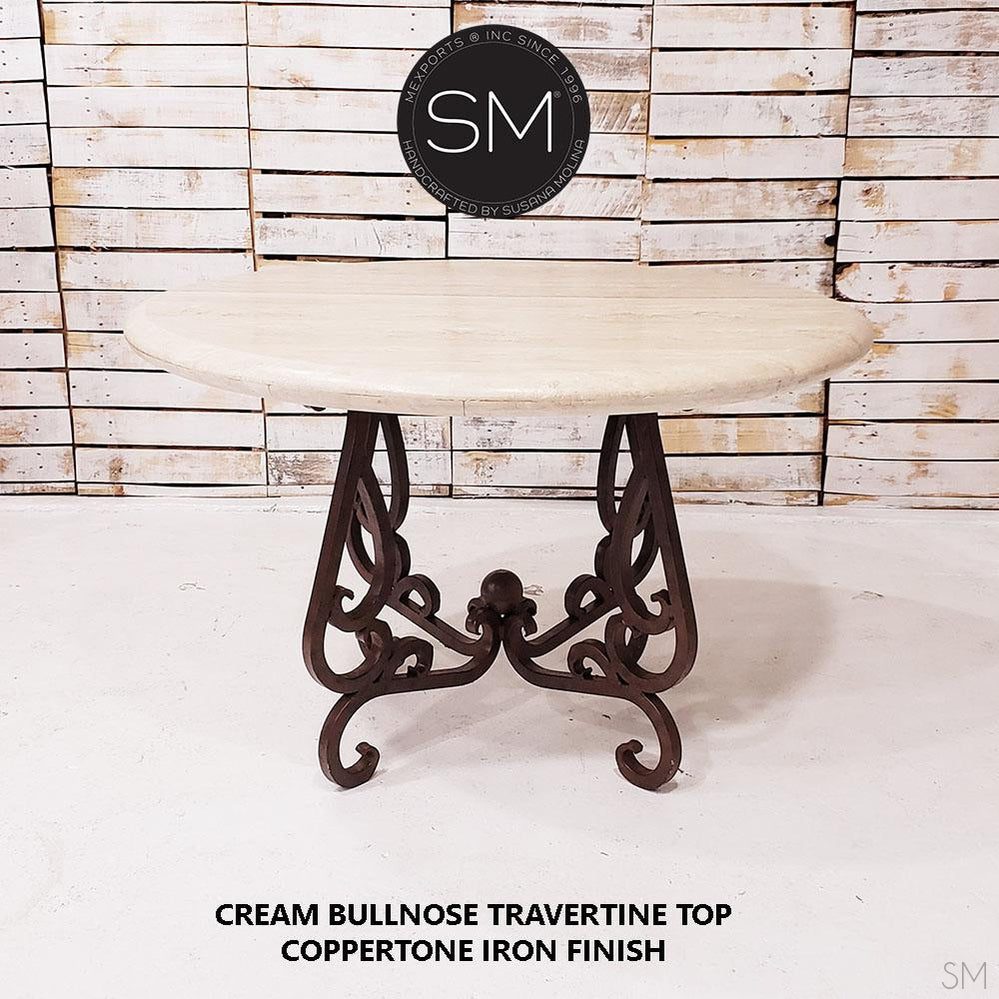 Mexports by Susana Molina 48" Cream Bullnose Edge Travertine Stone Top Modern Dining Table