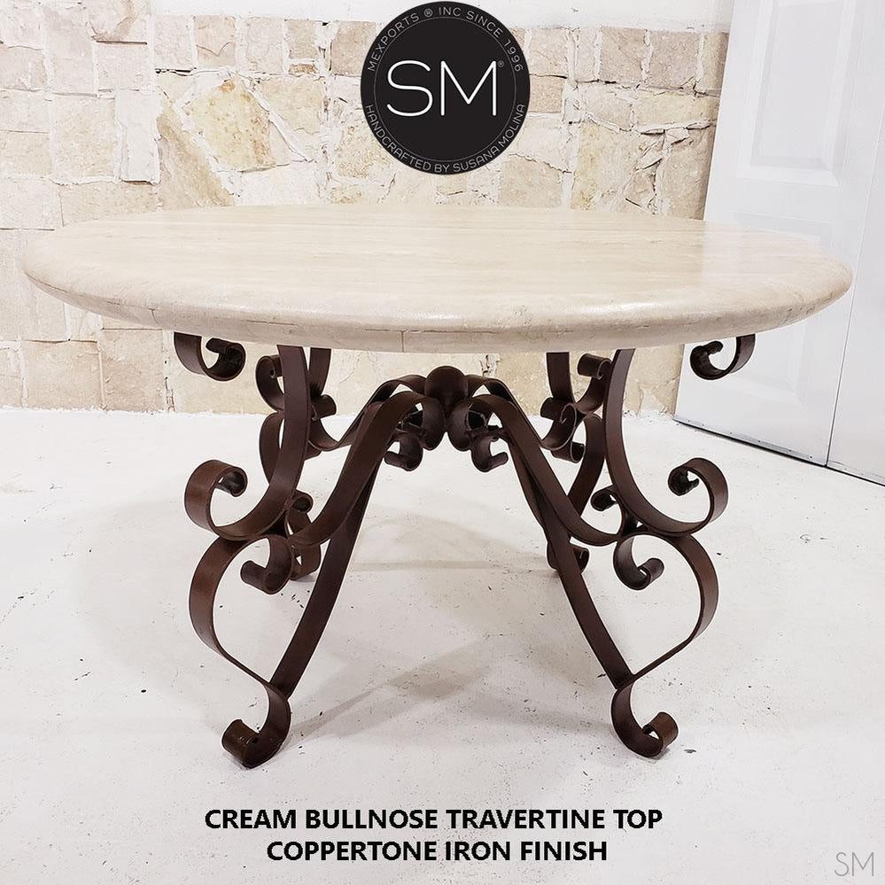 Mexports by Susana Molina 48" Cream Travertine Bullnose Edge Luxury Round Dining Table