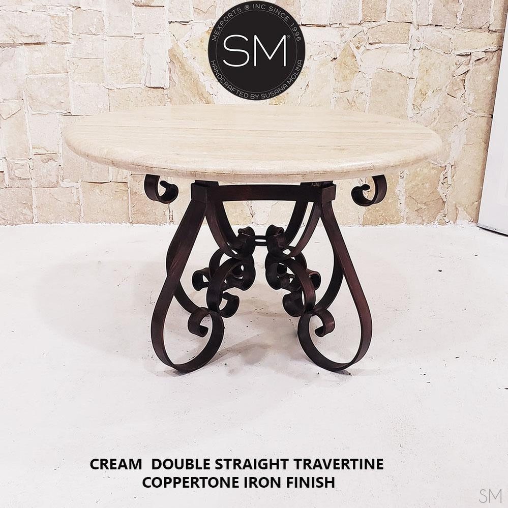 Mexports by Susana Molina 48" Cream Travertine Bullnose Edge Round Vintage Outdoor Dining Table