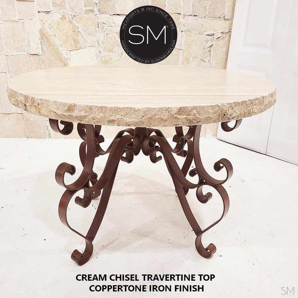 Mexports by Susana Molina 48" Cream Travertine Chisel Edge Luxury Round Dining Table