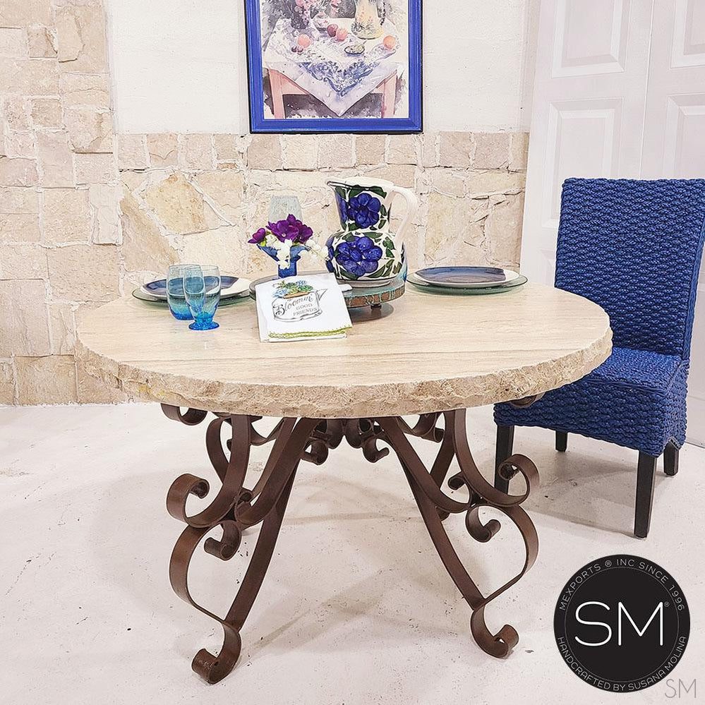 Mexports by Susana Molina 48" Cream Travertine Chisel Edge Luxury Round Dining Table